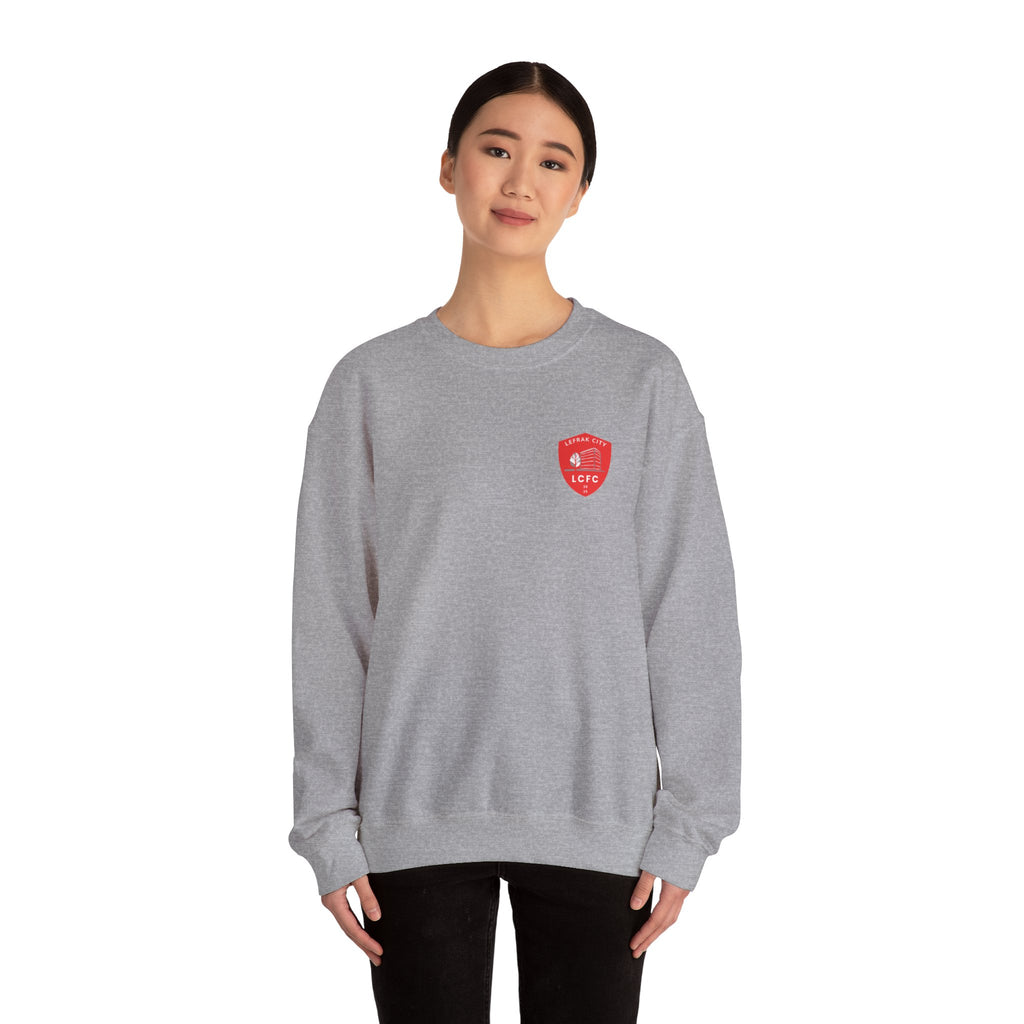 LeFrak City FC Sweatshirt | Small Red Shield Logo, Back Text