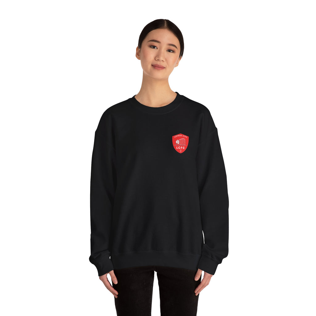 LeFrak City FC Sweatshirt | Small Red Shield Logo, Back Text
