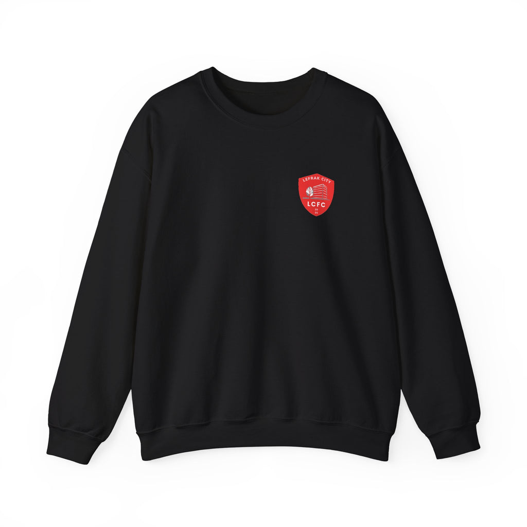 LeFrak City FC Sweatshirt | Small Red Shield Logo, Back Text