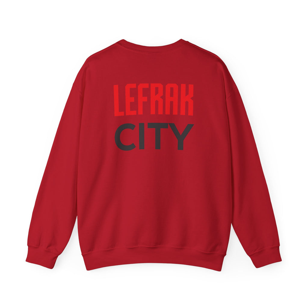 LeFrak City FC Sweatshirt | Small Red Shield Logo, Back Text