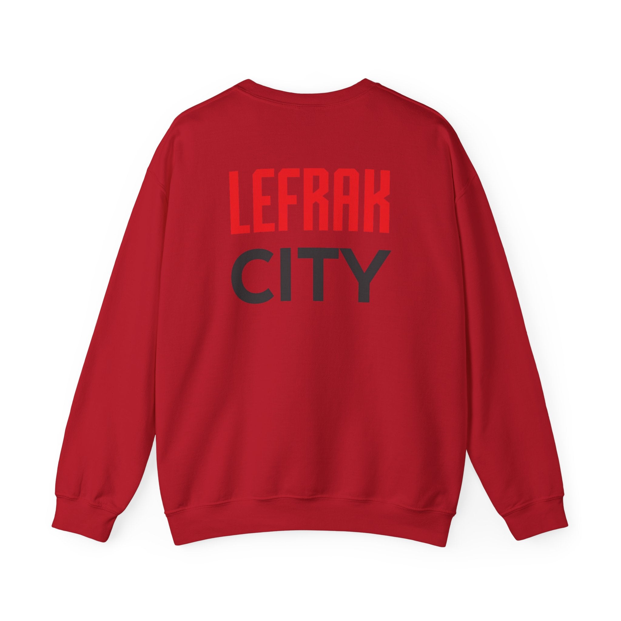 LeFrak City FC Sweatshirt | Small Red Shield Logo, Back Text