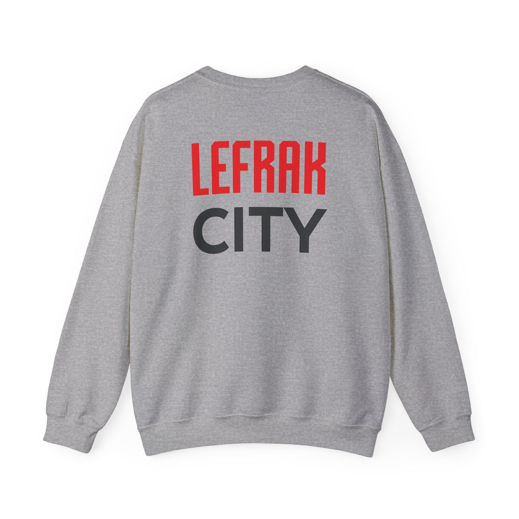 LeFrak City FC Sweatshirt | Small Red Shield Logo, Back Text