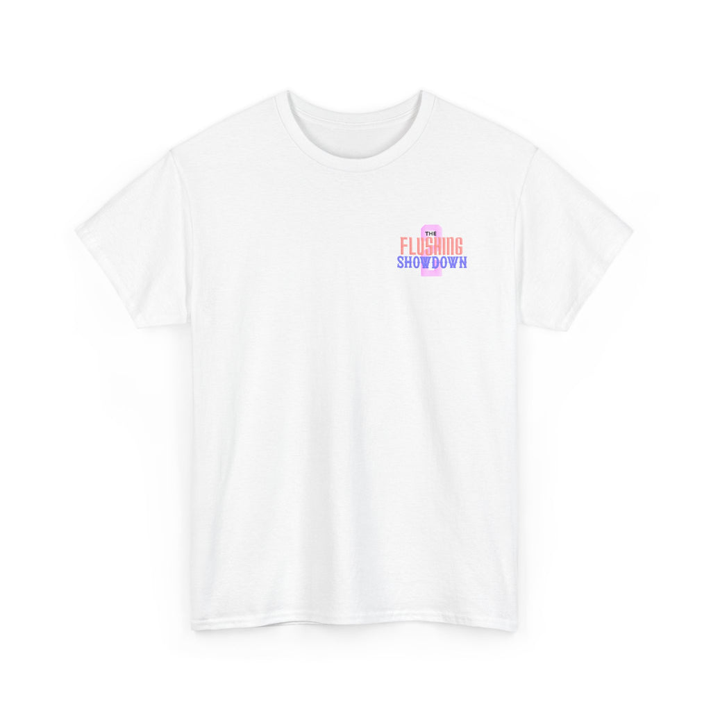 T-Shirt — 'The Flushing Showdown 2' Minimal Pastel Logo Tee