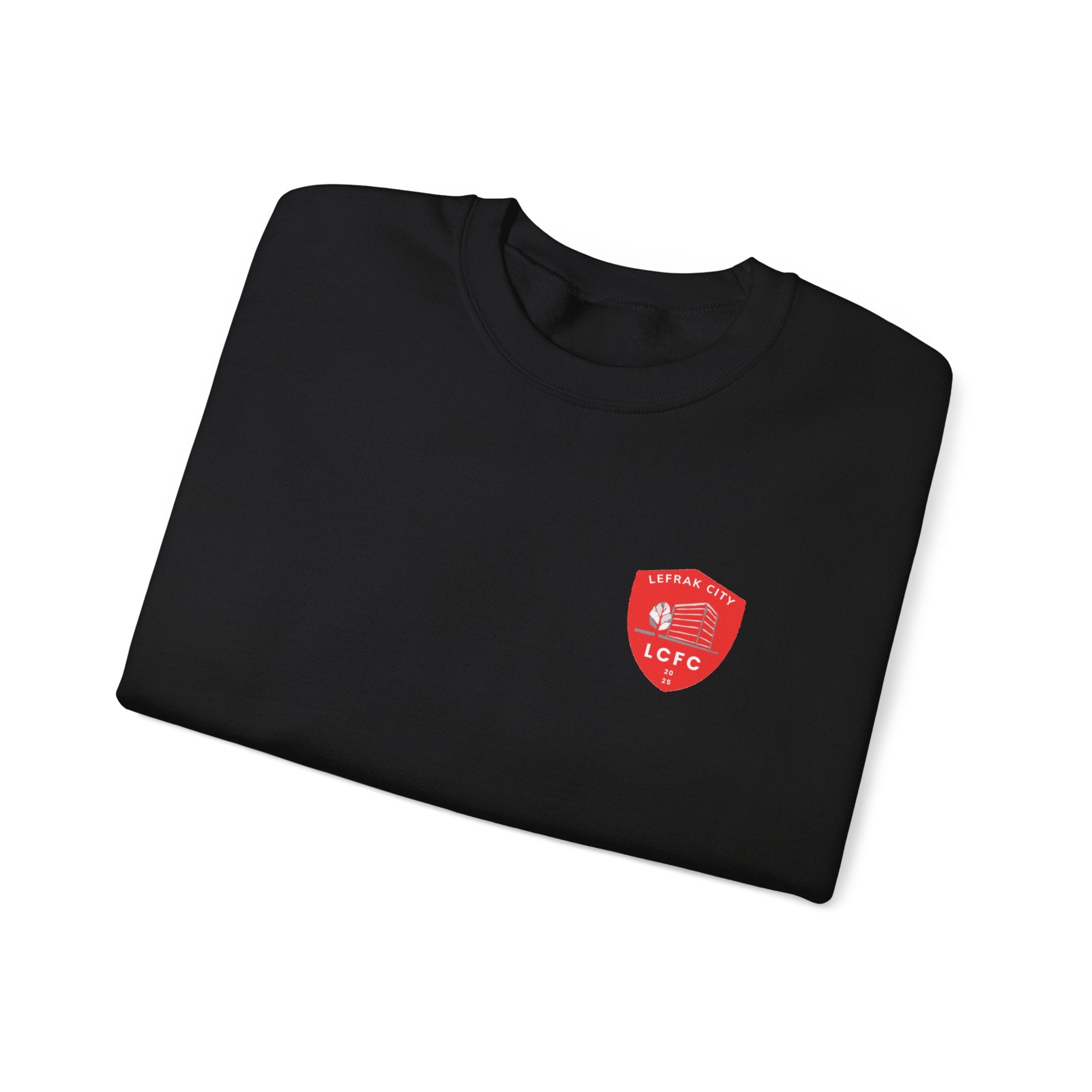 LeFrak City FC Sweatshirt | Small Red Shield Logo, Back Text