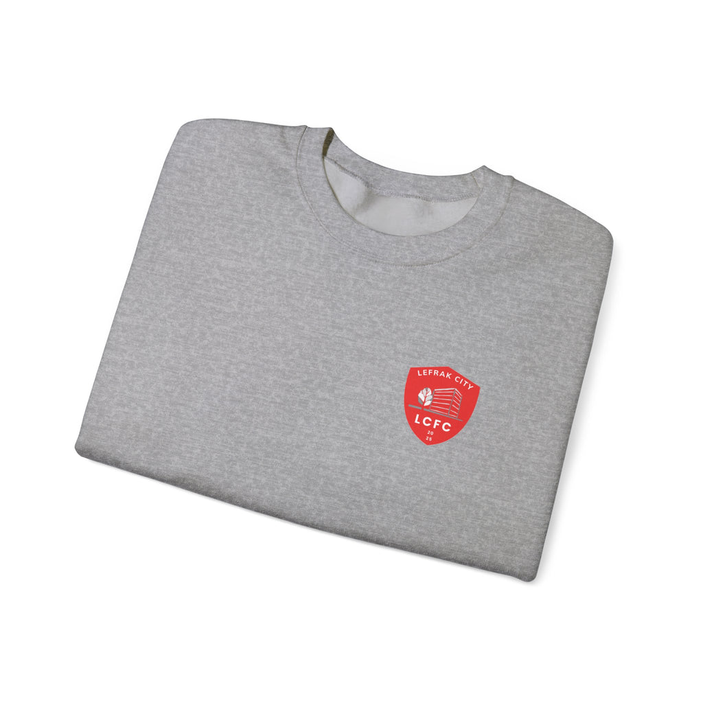 LeFrak City FC Sweatshirt | Small Red Shield Logo, Back Text