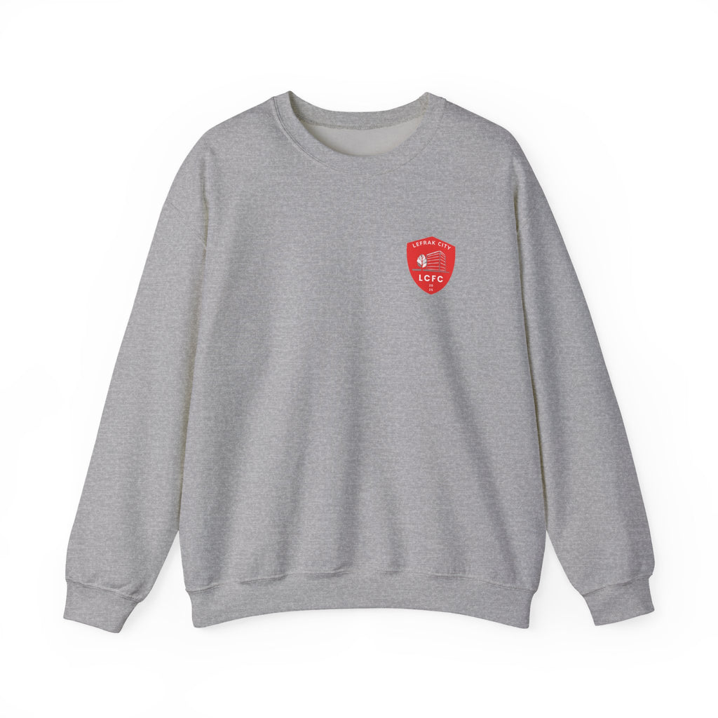 LeFrak City FC Sweatshirt | Small Red Shield Logo, Back Text