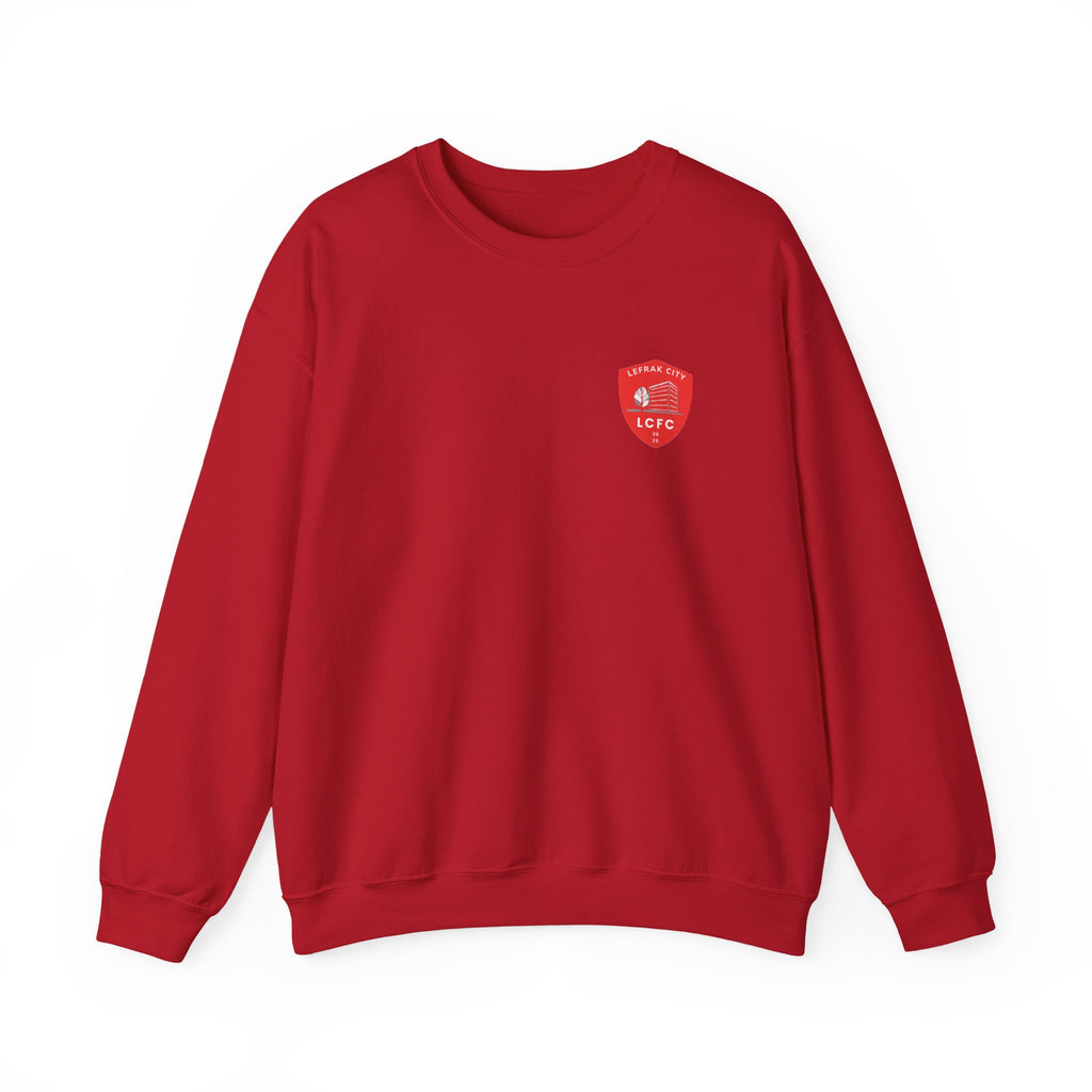 LeFrak City FC Sweatshirt | Small Red Shield Logo, Back Text