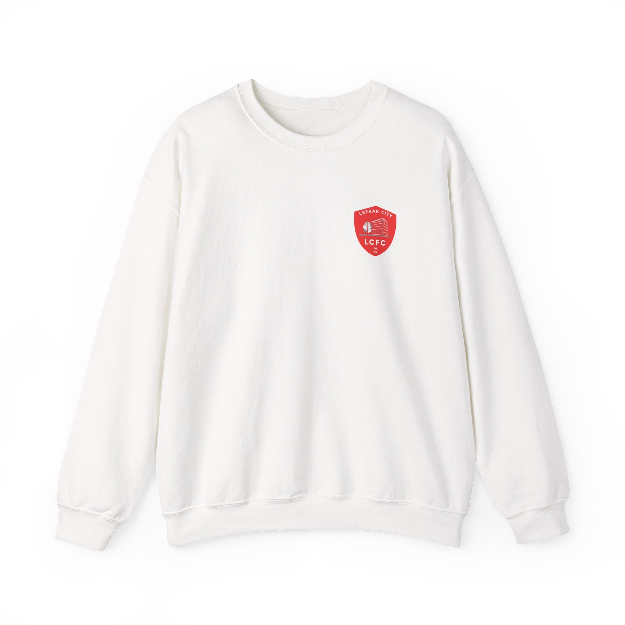 LeFrak City FC Sweatshirt | Small Red Shield Logo, Back Text